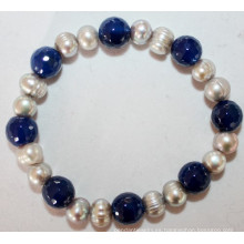 Gris perla pulsera, pulsera de ágata azul Facetada (BP87)